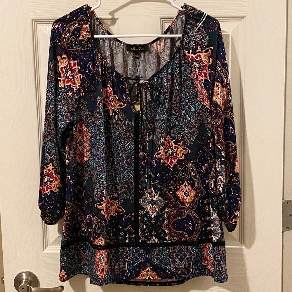 Melissa Paige Multicolor Tie Front Top Blouse NWT